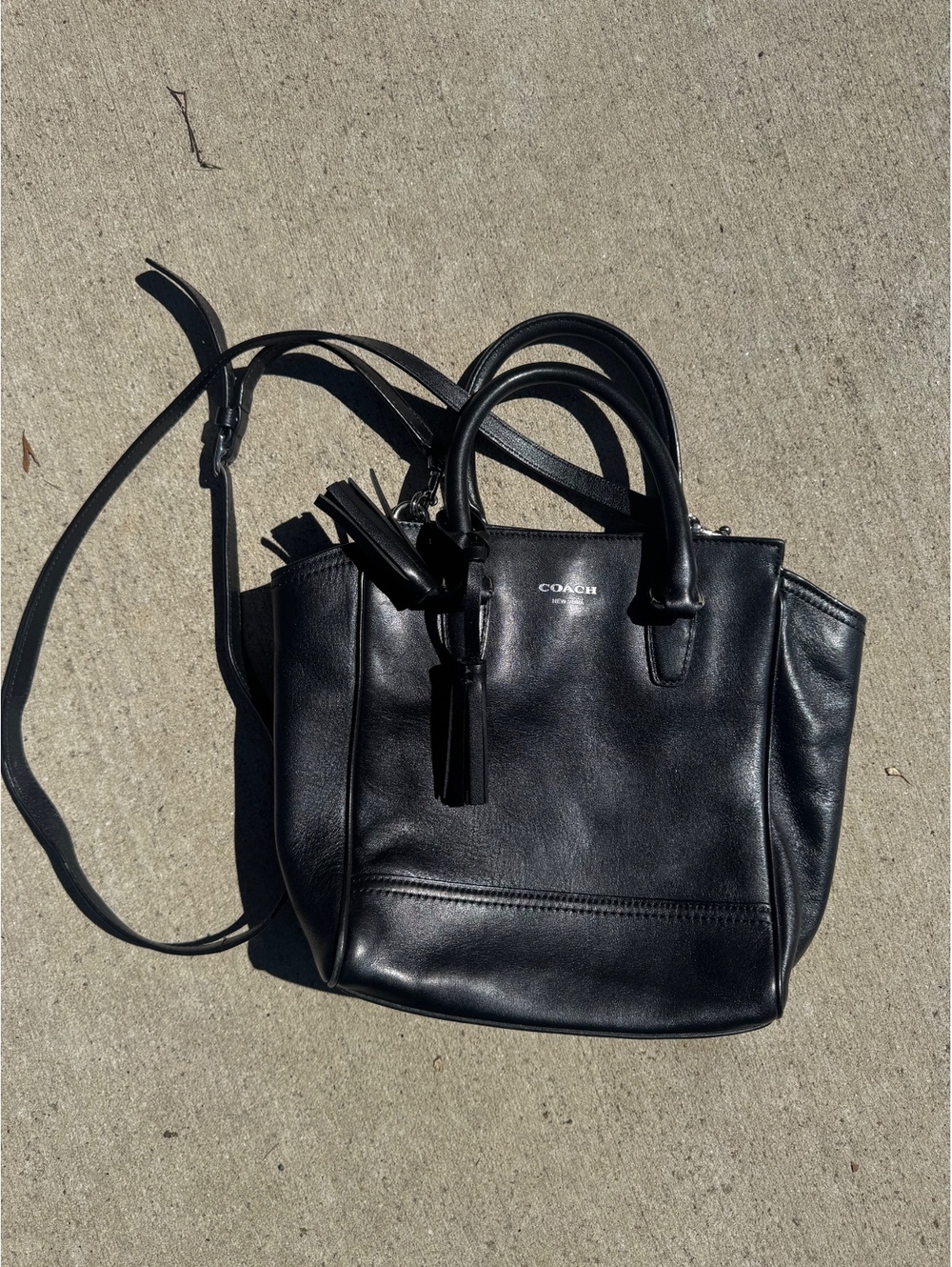 COACH Legacy Leather Mini Tanner Black Crossbody Bag with Strap